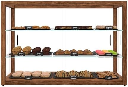 42 in. Horizontal Dark Wood Countertop Dry Bakery Display Case, Large Bread, Pastry and Dessert Display with