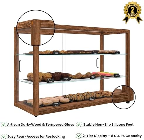 42 in. Horizontal Dark Wood Countertop Dry Bakery Display Case, Large Bread, Pastry and Dessert Display with, alternate view