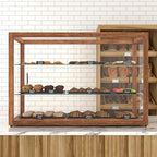 42 in. Horizontal Dark Wood Countertop Dry Bakery Display Case, Large Bread, Pastry and Dessert Display with, alternate view