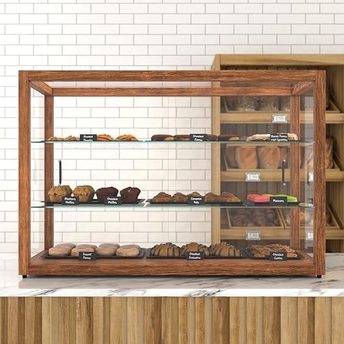 42 in. Horizontal Dark Wood Countertop Dry Bakery Display Case, Large Bread, Pastry and Dessert Display with, alternate view