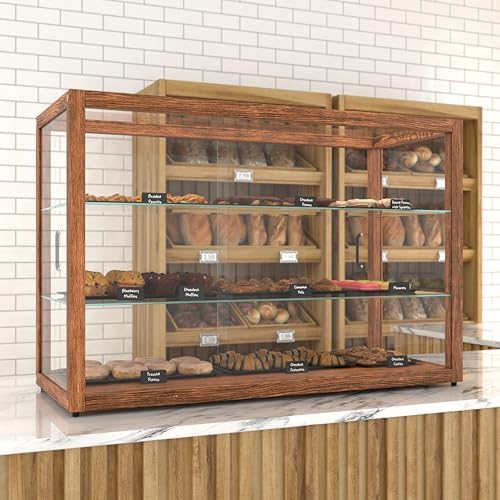 42 in. Horizontal Dark Wood Countertop Dry Bakery Display Case, Large Bread, Pastry and Dessert Display with, alternate view