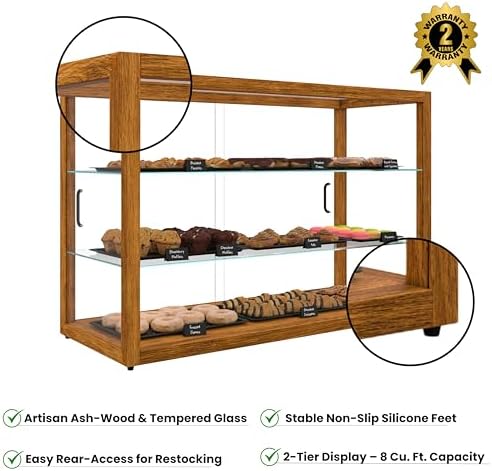 42 in. Horizontal Light Wood Countertop Dry Bakery Display Case, Large Bread, Pastry and Dessert Display with, alternate view