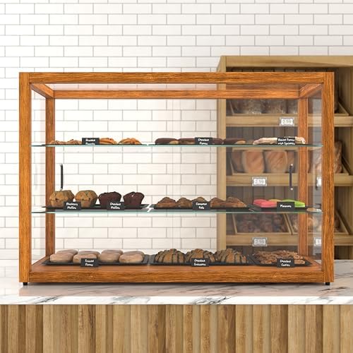 42 in. Horizontal Light Wood Countertop Dry Bakery Display Case, Large Bread, Pastry and Dessert Display with, alternate view
