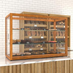 42 in. Horizontal Light Wood Countertop Dry Bakery Display Case, Large Bread, Pastry and Dessert Display with, alternate view