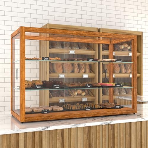 42 in. Horizontal Light Wood Countertop Dry Bakery Display Case, Large Bread, Pastry and Dessert Display with, alternate view