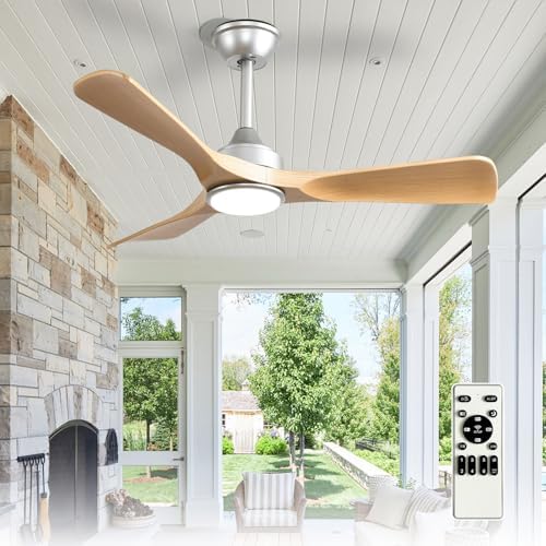 42-Inch Ceiling Fan with Light: Wood 3 Blade Outdoor Fans for Patios - Dimmable Indoor Ceiling Fan with Remote
