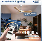 42-Inch Ceiling Fan with Light: Wood 3 Blade Outdoor Fans for Patios - Dimmable Indoor Ceiling Fan with Remote, alternate