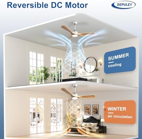 42-Inch Ceiling Fan with Light: Wood 3 Blade Outdoor Fans for Patios - Dimmable Indoor Ceiling Fan with Remote, alternate