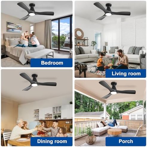 42-Inch Ceiling Fans with Lights: Black 3 Blade Flush Mount Low Profile Ceiling Fan for Bedroom - Dimmable, alternate view 5