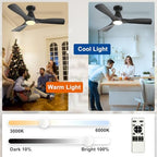 42-Inch Ceiling Fans with Lights: Black 3 Blade Flush Mount Low Profile Ceiling Fan for Bedroom - Dimmable, alternate view 6