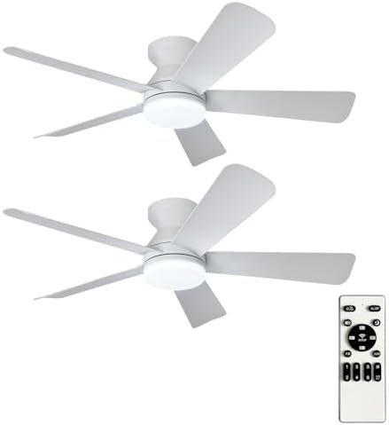 42-Inch Ceiling Fans with Lights: Flush Mount Ceiling Fan with Remote Control Indoor/Outdoor - White 5 Blade Low