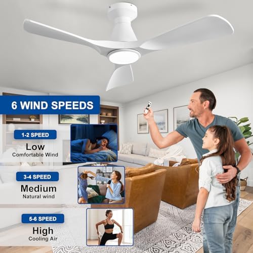 42-Inch Ceiling Fans with Lights: White 3 Blade Flush Mount Low Profile Ceiling Fan for Bedroom - Dimmable, alternate view 3