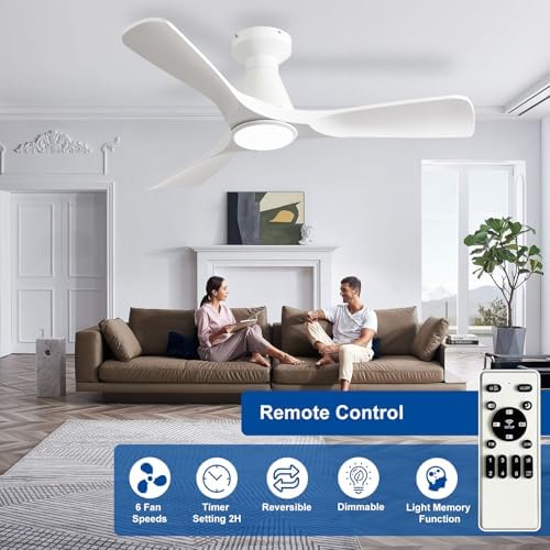 42-Inch Ceiling Fans with Lights: White 3 Blade Flush Mount Low Profile Ceiling Fan for Bedroom - Dimmable, alternate view 4