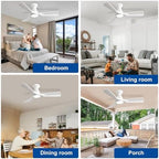 42-Inch Ceiling Fans with Lights: White 3 Blade Flush Mount Low Profile Ceiling Fan for Bedroom - Dimmable, alternate view 6
