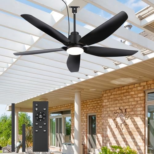 42 Inch Outdoor Ceiling Fan with Light, Waterproof Plug in Gazebo Fan, 5 Blades, Remote Control, 6-Speed