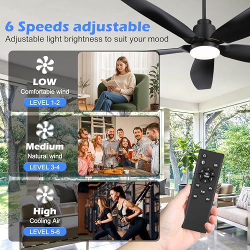 42 Inch Outdoor Ceiling Fan with Light, Waterproof Plug in Gazebo Fan, 5 Blades, Remote Control, 6-Speed, alternate view 2