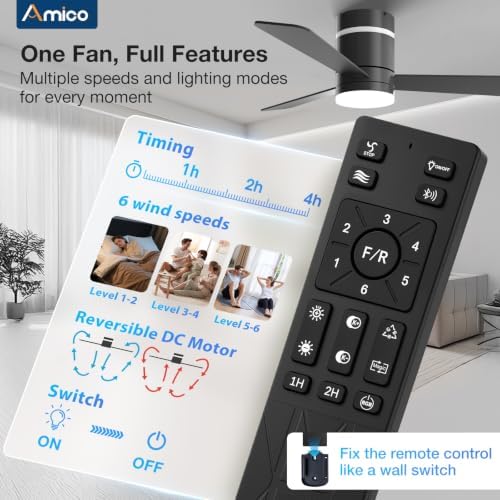 42 Inch RGB Ceiling Fans with Lights, Low Profile, app/Remote, Black in Black, alternate view 3