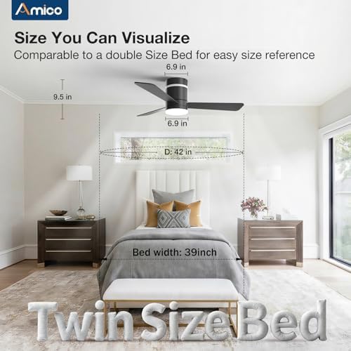 42 Inch RGB Ceiling Fans with Lights, Low Profile, app/Remote, Black in Black, alternate view 4