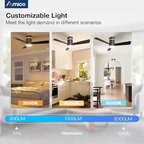42 Inch RGB Ceiling Fans with Lights, Low Profile, app/Remote, Black in Black, alternate view 5