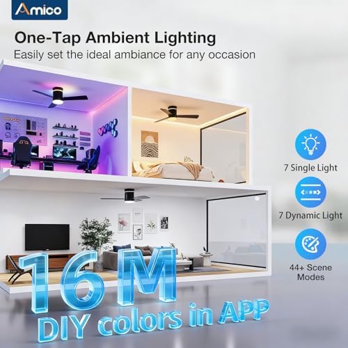 42 Inch RGB Ceiling Fans with Lights, Low Profile, app/Remote, Black in Black, alternate view 6