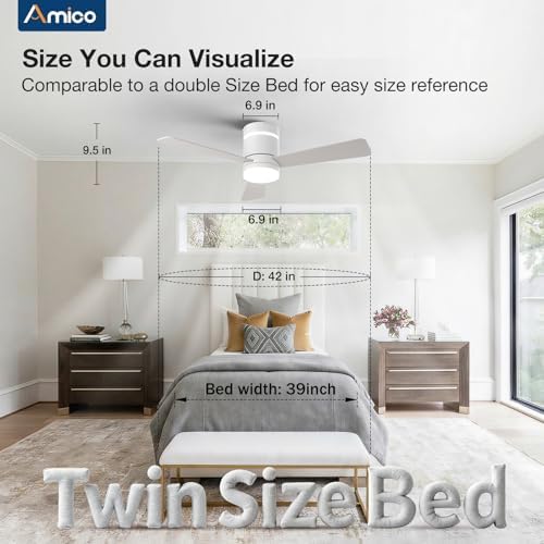 42 Inch RGB Ceiling Fans with Lights, Low Profile, app/Remote, White in White, alternate view 3