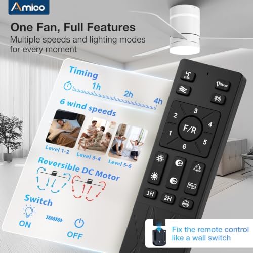 42 Inch RGB Ceiling Fans with Lights, Low Profile, app/Remote, White in White, alternate view 4