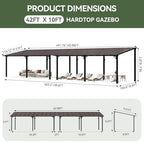 42’x10’ Gazebo with Aluminum Frame & Polycarbonate Panel, Black in Black, alternate view 2