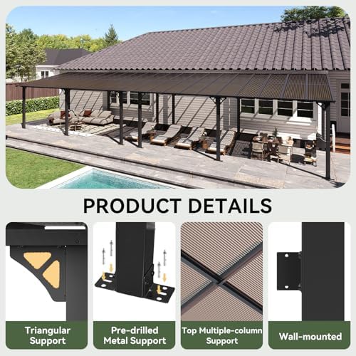 42’x10’ Gazebo with Aluminum Frame & Polycarbonate Panel, Black in Black, alternate view 3