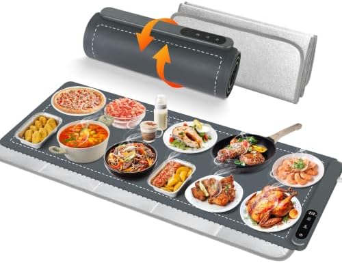 42"x12" Warming Mat for Food, Large Food Warmer Mats for Countertop Gray+Pad