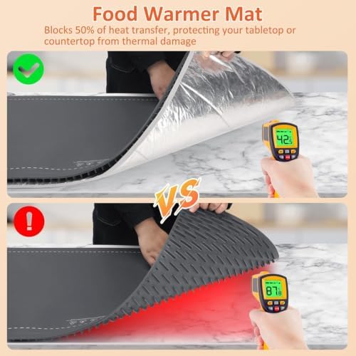 42"x12" Warming Mat for Food, Large Food Warmer Mats for Countertop Gray+Pad, alternate view 4