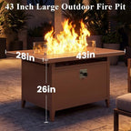 43" Aluminum Propane Fire Pit Table with Wind Guard & Lid, alternate view 3