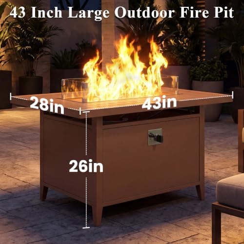 43" Aluminum Propane Fire Pit Table with Wind Guard & Lid, alternate view 3