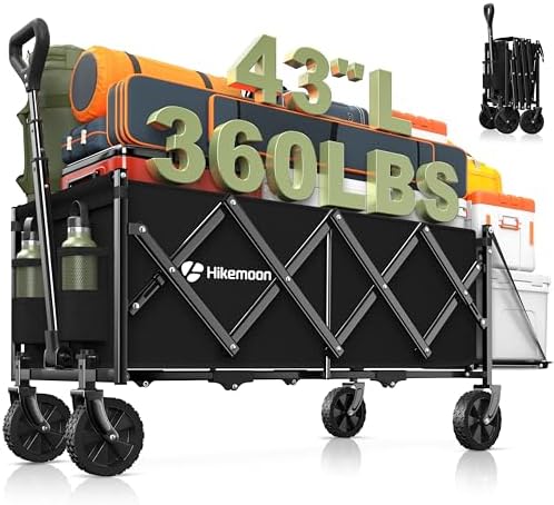 43'' Extra Long Folding Wagon with Extended Tailgate, Black in Black