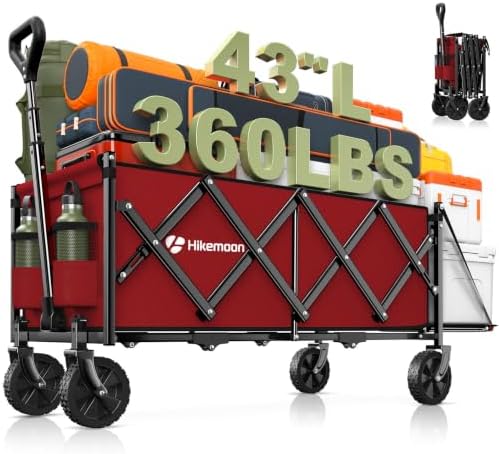 43'' Extra Long Folding Wagon with Extended Tailgate, Red in Red