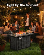 43′′ Fire Pit Table, Outdoor Propane Fire Pit Table with Premium Ceramic Tabletop, Glass Wind Guard, Lid, Glass, alternate