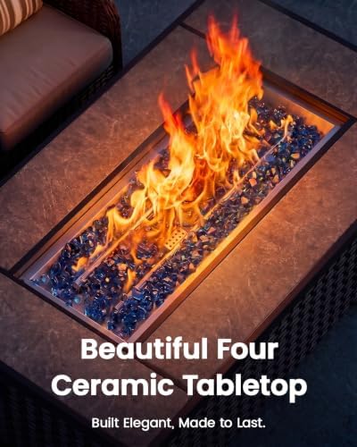 43′′ Fire Pit Table, Outdoor Propane Fire Pit Table with Premium Ceramic Tabletop, Glass Wind Guard, Lid, Glass, alternate