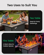 43′′ Fire Pit Table, Outdoor Propane Fire Pit Table with Premium Ceramic Tabletop, Glass Wind Guard, Lid, Glass, alternate