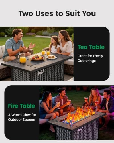 43′′ Fire Pit Table, Outdoor Propane Fire Pit Table with Premium Ceramic Tabletop, Glass Wind Guard, Lid, Glass, alternate