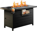 43′′ Fire Pit Table with Glass Beads & Lid, CSA-Certified Gas Fire Pit with Cup Holders, Hanging Shelf & Nylon