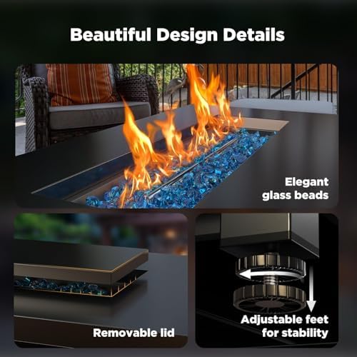 43′′ Fire Pit Table with Glass Beads & Lid, CSA-Certified Gas Fire Pit with Cup Holders, Hanging Shelf & Nylon, alternate