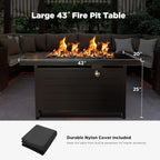 43′′ Fire Pit Table with Glass Beads & Lid, CSA-Certified Gas Fire Pit with Cup Holders, Hanging Shelf & Nylon, alternate