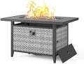 43 in Wicker Propane Fire Pit Table with Lid, 55,000 BTU