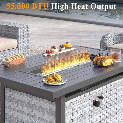 43 in Wicker Propane Fire Pit Table with Lid, 55,000 BTU, alternate view 2