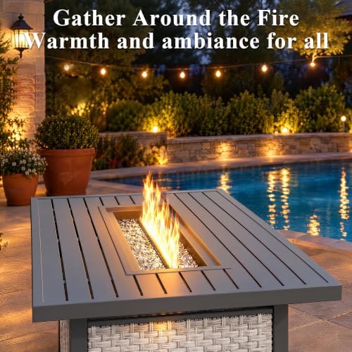 43 in Wicker Propane Fire Pit Table with Lid, 55,000 BTU, alternate view 5