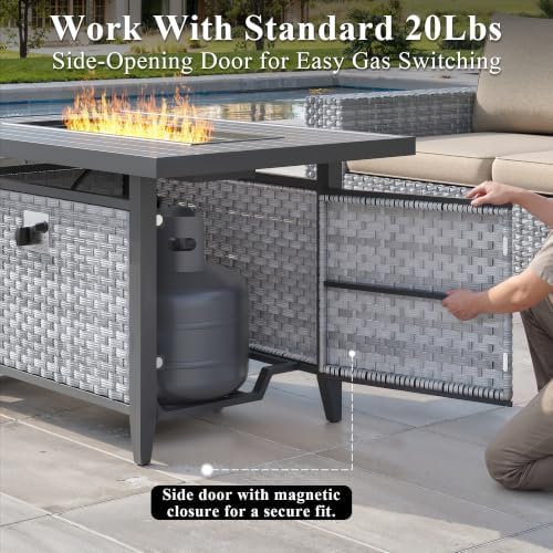 43 in Wicker Propane Fire Pit Table with Lid, 55,000 BTU, alternate view 6
