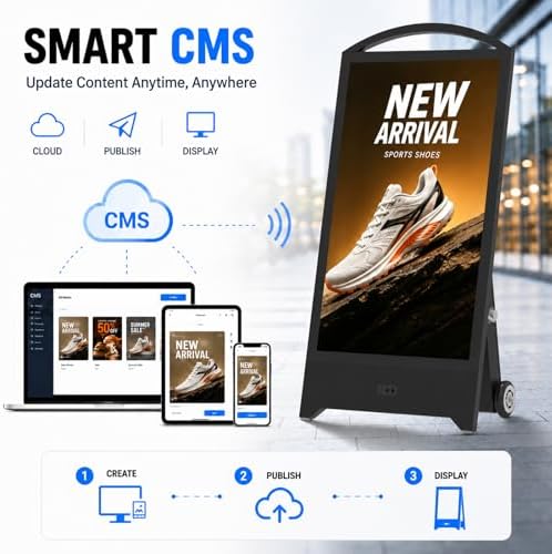 43" Outdoor Digital Signage, 2000nits Portable Digital Signage Display in Black, alternate view 5