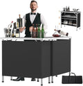 43" Portable Bar Table, 3-Tier Shelves, Mobile Bar Table for Events, Party, Camping, Picnic, Tradeshow, Indoor