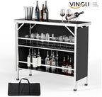 43" Portable Bar Table, 3-Tier Shelves, Mobile Bar Table for Events, Party, Camping, Picnic, Tradeshow, Indoor, alternate