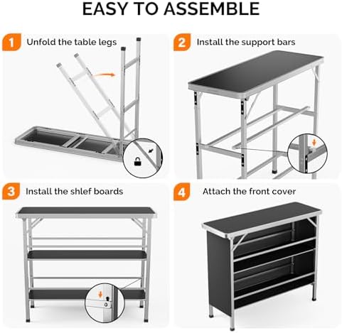 43" Portable Bar Table, 3-Tier Shelves, Mobile Bar Table for Events, Party, Camping, Picnic, Tradeshow, Indoor, alternate