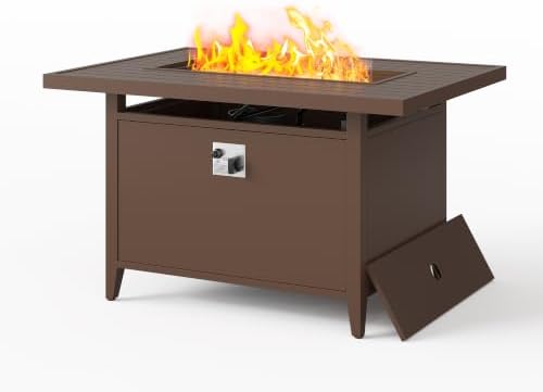 43" Propane Fire Pit Table, 55,000 BTU Outdoor Gas Fire Table with Lid, Waterproof Cover & Fire Glass Beads